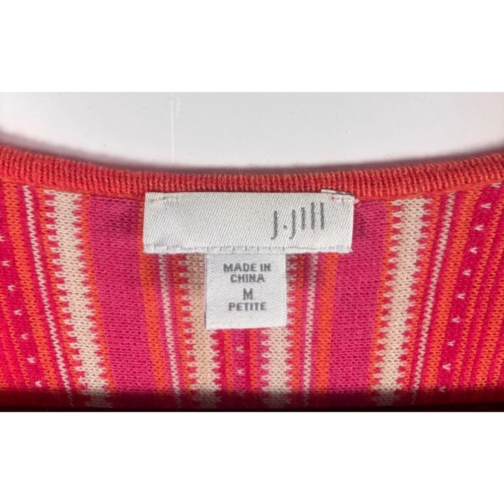 J Jill Womens Open Front Cardigan Sweater Orange Pink Stripes Size Medium - Picture 3 of 4